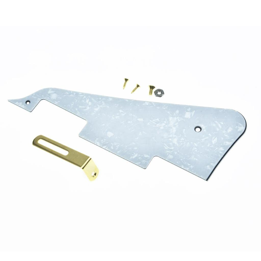 KAISH White Pearl LP Guitar Pickguard with Gold Stainless Steel Bracket and Steel Mounting Screws for USA Les Paul